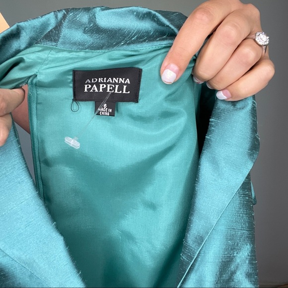 Adrianna Papell Aqua Green Tie Belt Collared Dress - Picture 4 of 11